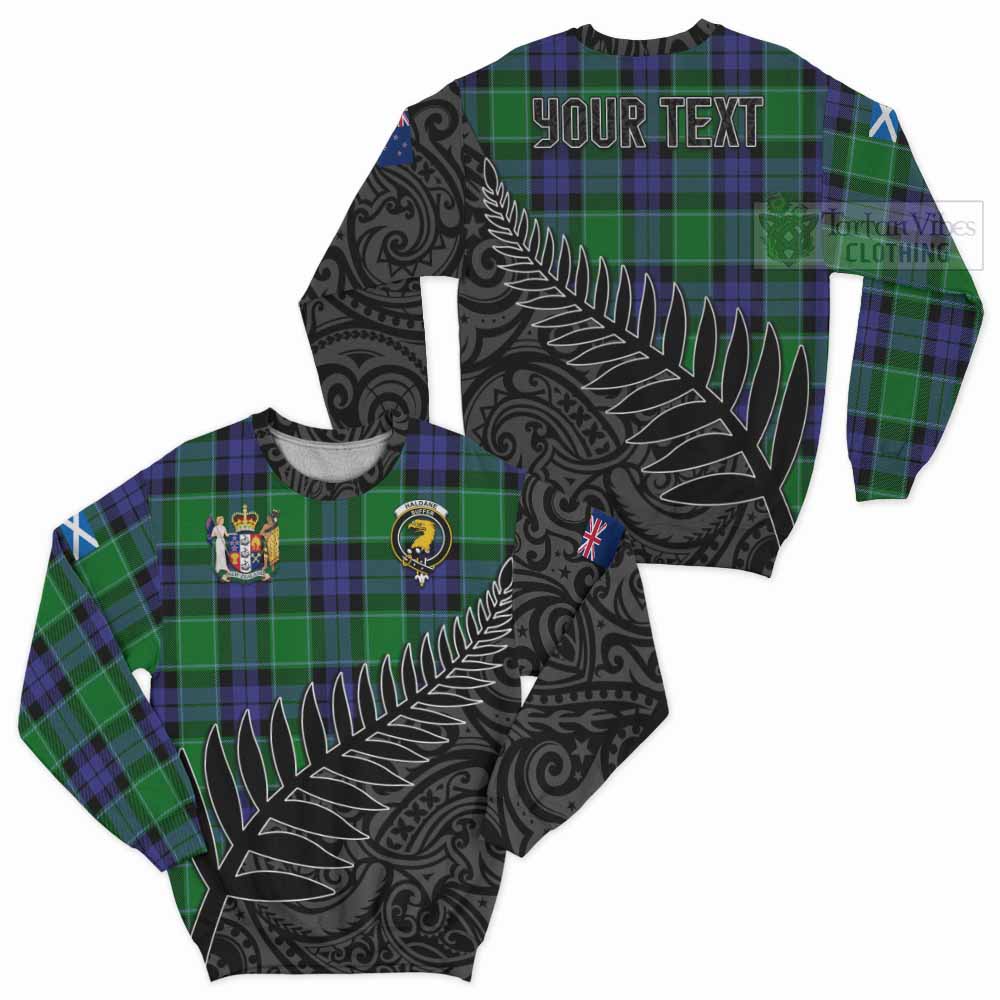 Haldane Crest Tartan Sweatshirt with New Zealand Silver Fern Half Style Unisex - Tartan Vibes Clothing
