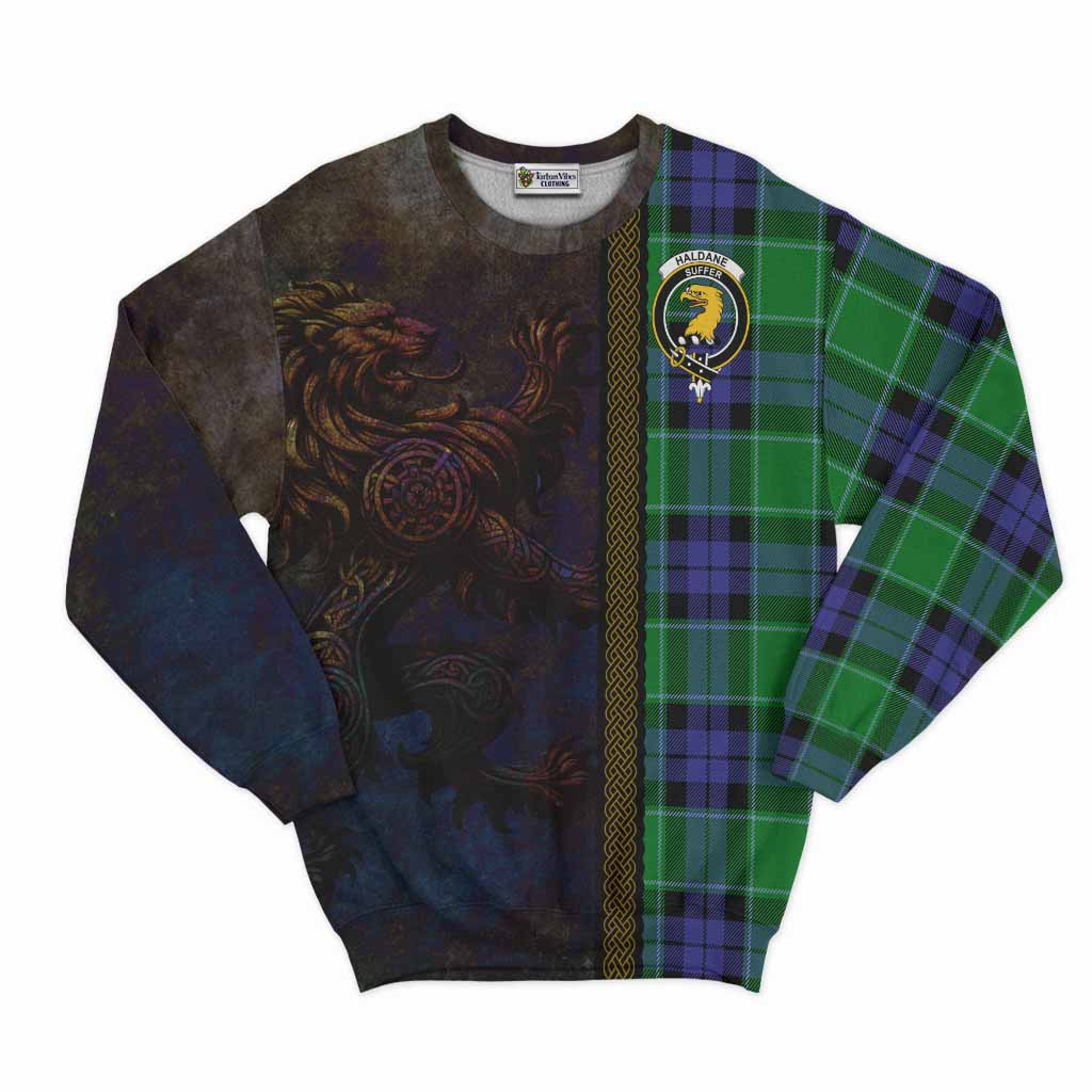 Haldane Tartan Family Crest Sweatshirt Alba Gu Brath Be Brave Lion Ancient Style Unisex - Tartan Vibes Clothing
