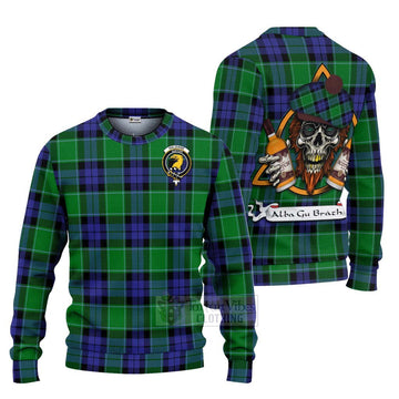 Haldane Tartan Ugly Sweater with Family Crest and Bearded Skull Holding Bottles of Whiskey Unisex - Tartan Vibes Clothing