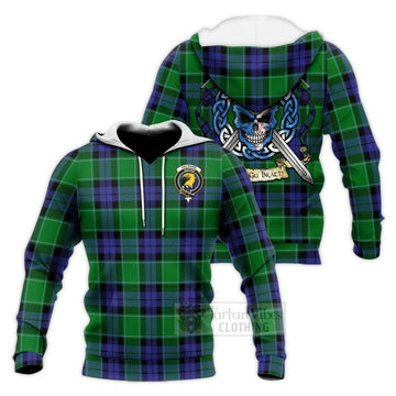 Haldane Tartan Knitted Hoodie with Family Crest Celtic Skull Style Unisex Knitted Pullover Hoodie - Tartan Vibes Clothing
