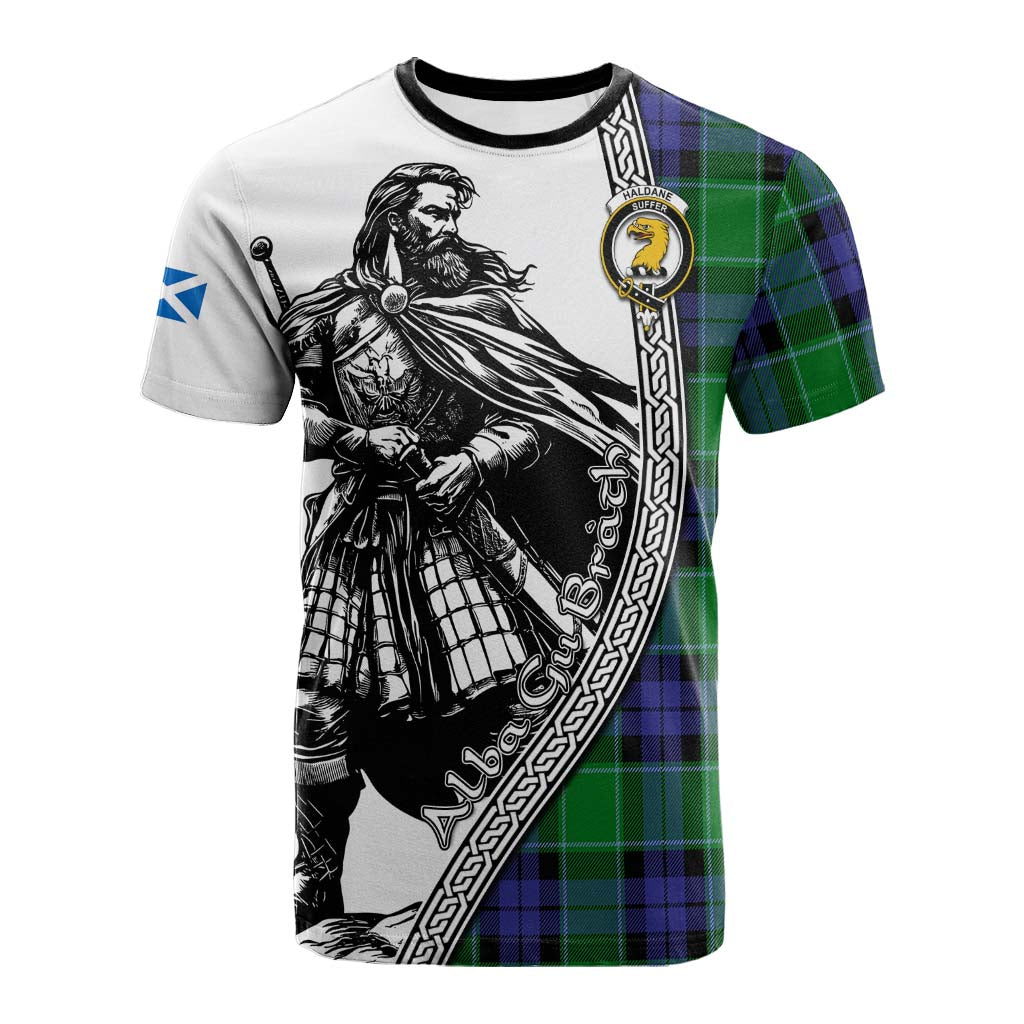 Haldane Tartan Clan Crest Cotton T-shirt with Highlander Warrior Celtic Style Kid's Shirt - Tartan Vibes Clothing
