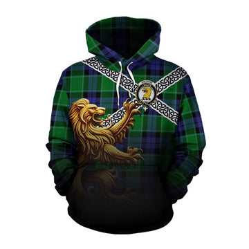 Haldane Crest Tartan Cotton Hoodie with Golden Lion Emblem Celtic Style Pullover Hoodie XS - Tartan Vibes Clothing