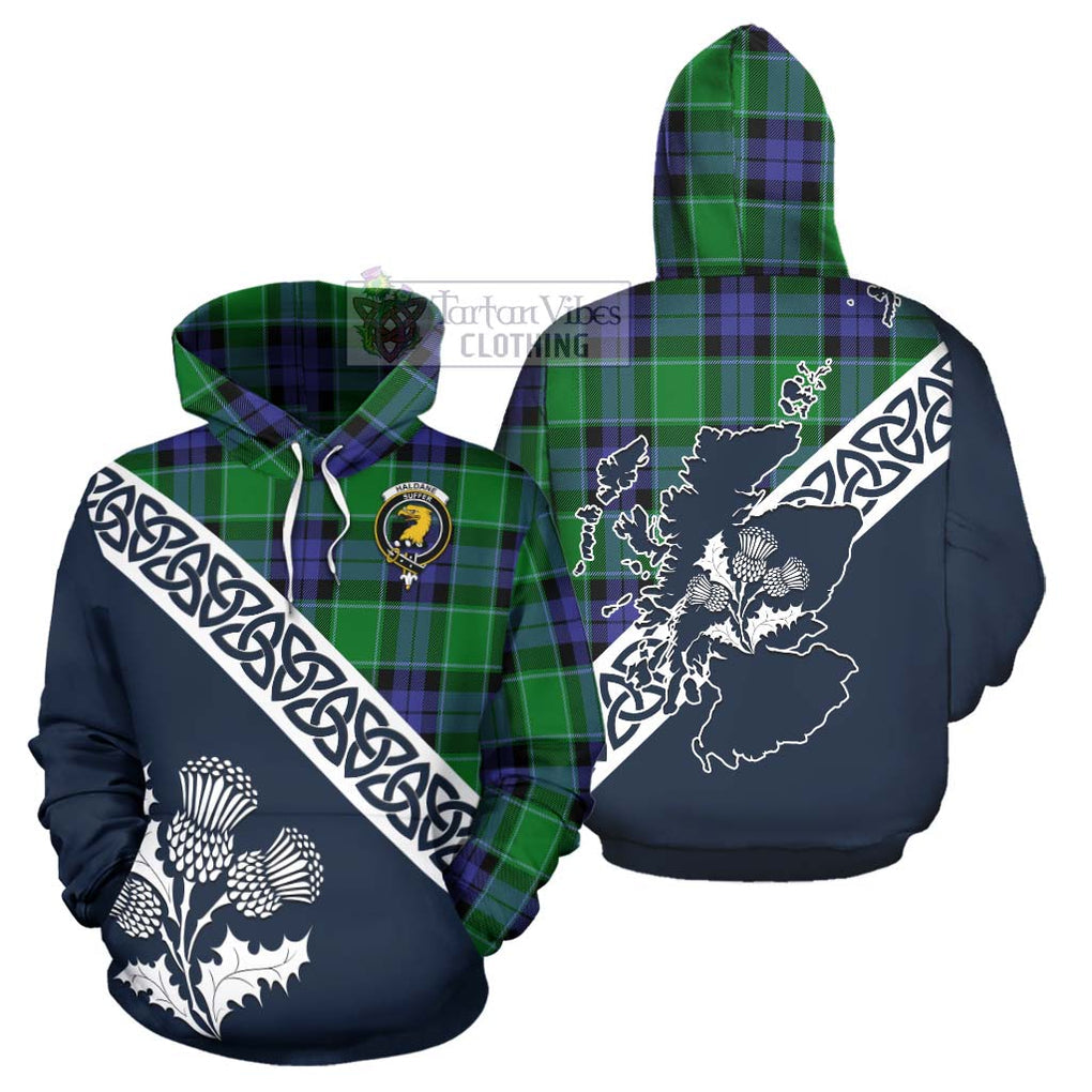 Haldane Tartan Hoodie Featuring Thistle and Scotland Map Zip Hoodie - Tartan Vibes Clothing