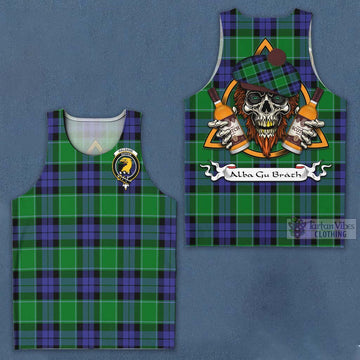 Haldane Tartan Men's Tank Top with Family Crest and Bearded Skull Holding Bottles of Whiskey Men - Tartan Vibes Clothing