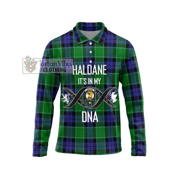 Haldane Tartan Long Sleeve Polo Shirt with Family Crest DNA In Me Style Unisex - Tartan Vibes Clothing