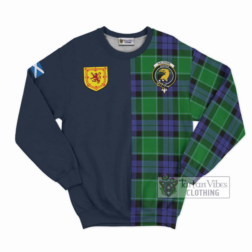 Haldane Tartan Sweatshirt Alba with Scottish Lion Royal Arm Half Style Unisex - Tartan Vibes Clothing