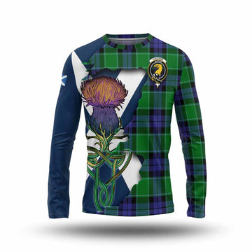 Haldane Tartan Family Crest Long Sleeve T-Shirt Scottish Thistle Celtic Inspired Unisex - Tartan Vibes Clothing