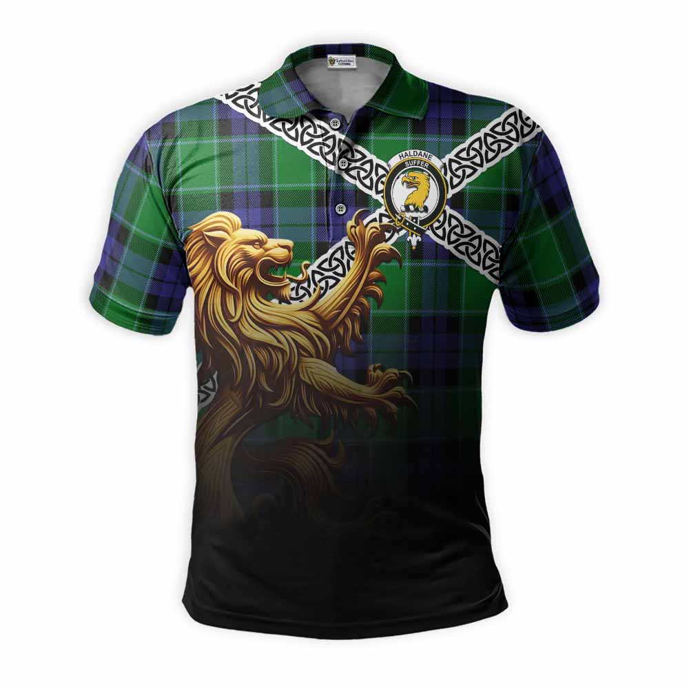 Haldane Crest Tartan Polo Shirt with Golden Lion Emblem Celtic Style Kid - Tartan Vibes Clothing