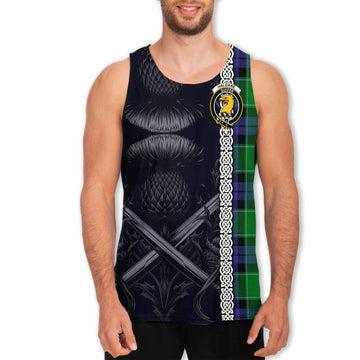 Haldane Tartan Men's Tank Top with Family Crest Cross Sword Thistle Celtic Vibes Men - Tartan Vibes Clothing