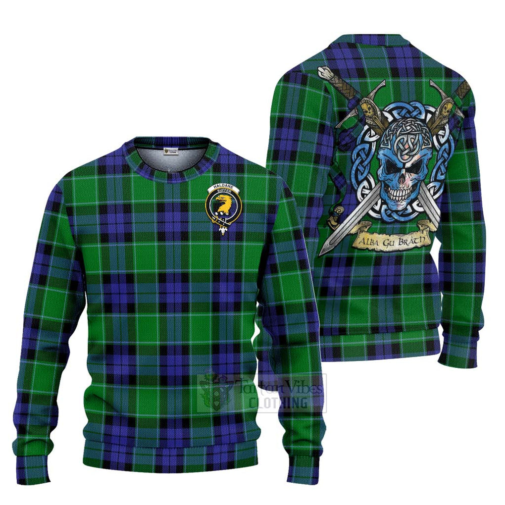 Haldane Tartan Ugly Sweater with Family Crest Celtic Skull Style Unisex - Tartan Vibes Clothing