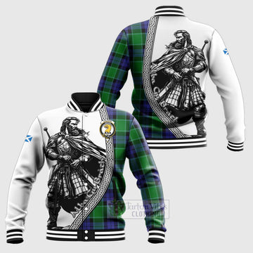 Haldane Tartan Clan Crest Baseball Jacket with Highlander Warrior Celtic Style Unisex - Tartan Vibes Clothing