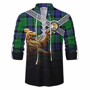 Haldane Crest Tartan Ghillie Kilt Shirt with Golden Lion Emblem Celtic Style Men - Tartan Vibes Clothing