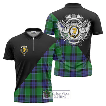 Haldane Tartan Zipper Polo Shirt with Family Crest and Military Logo Style Unisex - Tartan Vibes Clothing