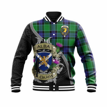 Haldane Tartan Family Crest Baseball Jacket Lion Rampant Royal Thistle Shield Celtic Inspired Unisex - Tartan Vibes Clothing