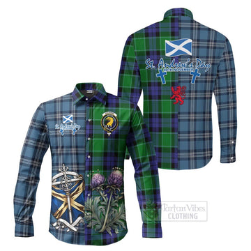 Haldane Tartan Long Sleeve Button Shirt Happy St. Andrew's Day Half Tartan Style Men's Shirt S - Tartan Vibes Clothing