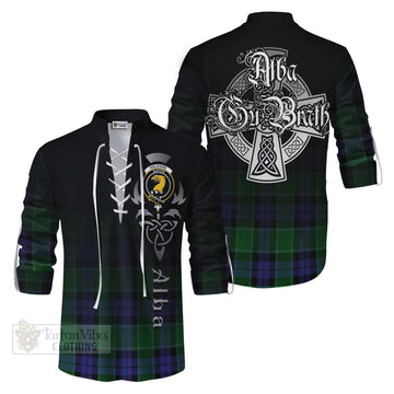Haldane Tartan Ghillie Kilt Shirt Featuring Alba Gu Brath Family Crest Celtic Inspired Men - Tartan Vibes Clothing