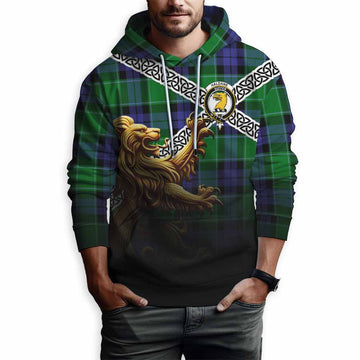 Haldane Crest Tartan Hoodie with Golden Lion Emblem Celtic Style Pullover Hoodie - Tartan Vibes Clothing