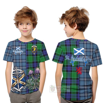 Haldane Tartan Kid T-Shirt Happy St. Andrew's Day Half Tartan Style Youth XL Size14 - Tartan Vibes Clothing