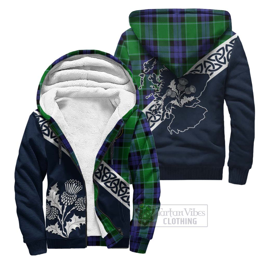 Haldane Tartan Sherpa Hoodie Featuring Thistle and Scotland Map Unisex - Tartan Vibes Clothing