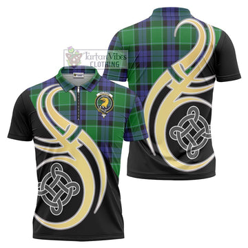 Haldane Tartan Zipper Polo Shirt with Family Crest and Celtic Symbol Style Unisex - Tartan Vibes Clothing