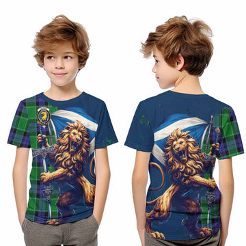 Haldane Tartan Family Crest Kid T-Shirt with Scottish Majestic Lion Youth XL Size14 - Tartan Vibes Clothing