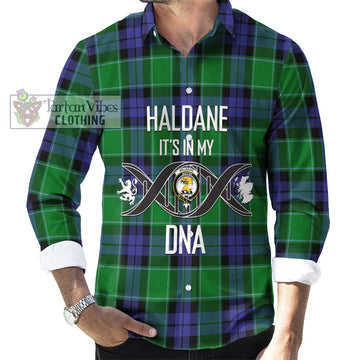 Haldane Tartan Long Sleeve Button Shirt with Family Crest DNA In Me Style Men's Shirt S - Tartanvibesclothing Shop
