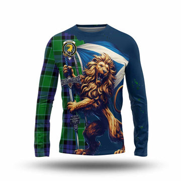Haldane Tartan Family Crest Long Sleeve T-Shirt with Scottish Majestic Lion Unisex - Tartan Vibes Clothing