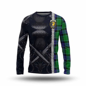 Haldane Tartan Long Sleeve T-Shirt with Family Crest Cross Sword Thistle Celtic Vibes Unisex - Tartan Vibes Clothing