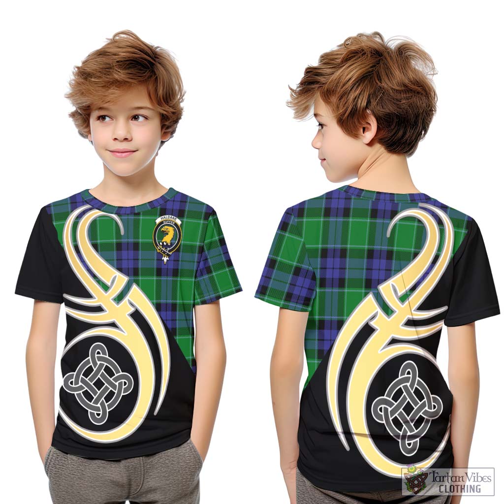 Haldane Tartan Kid T-Shirt with Family Crest and Celtic Symbol Style Youth XL Size14 - Tartan Vibes Clothing