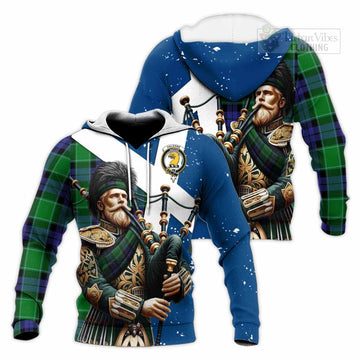 Haldane Tartan Knitted Hoodie with Family Crest Scottish Bagpiper Vibes Unisex Knitted Pullover Hoodie - Tartan Vibes Clothing