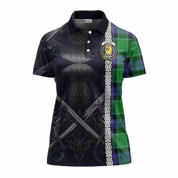 Haldane Tartan Women's Polo Shirt with Family Crest Cross Sword Thistle Celtic Vibes Women - Tartan Vibes Clothing