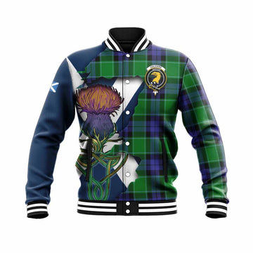 Haldane Tartan Family Crest Baseball Jacket Scottish Thistle Celtic Inspired Unisex - Tartan Vibes Clothing