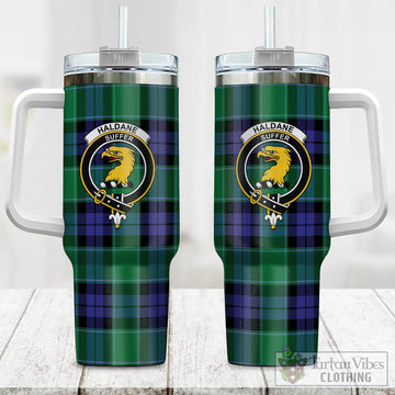 Haldane Tartan Tumbler with Handle with Family Crest One Size 40 OZ - Tartan Vibes Clothing