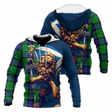 Haldane Tartan Family Crest Knitted Hoodie with Scottish Majestic Lion Unisex Knitted Pullover Hoodie - Tartan Vibes Clothing
