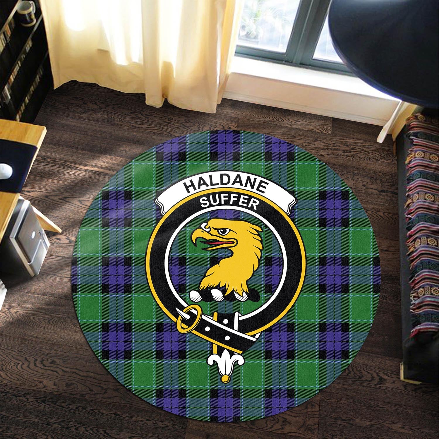 Haldane Tartan Round Rug with Family Crest Premium Round Rug - Tartan Vibes Clothing