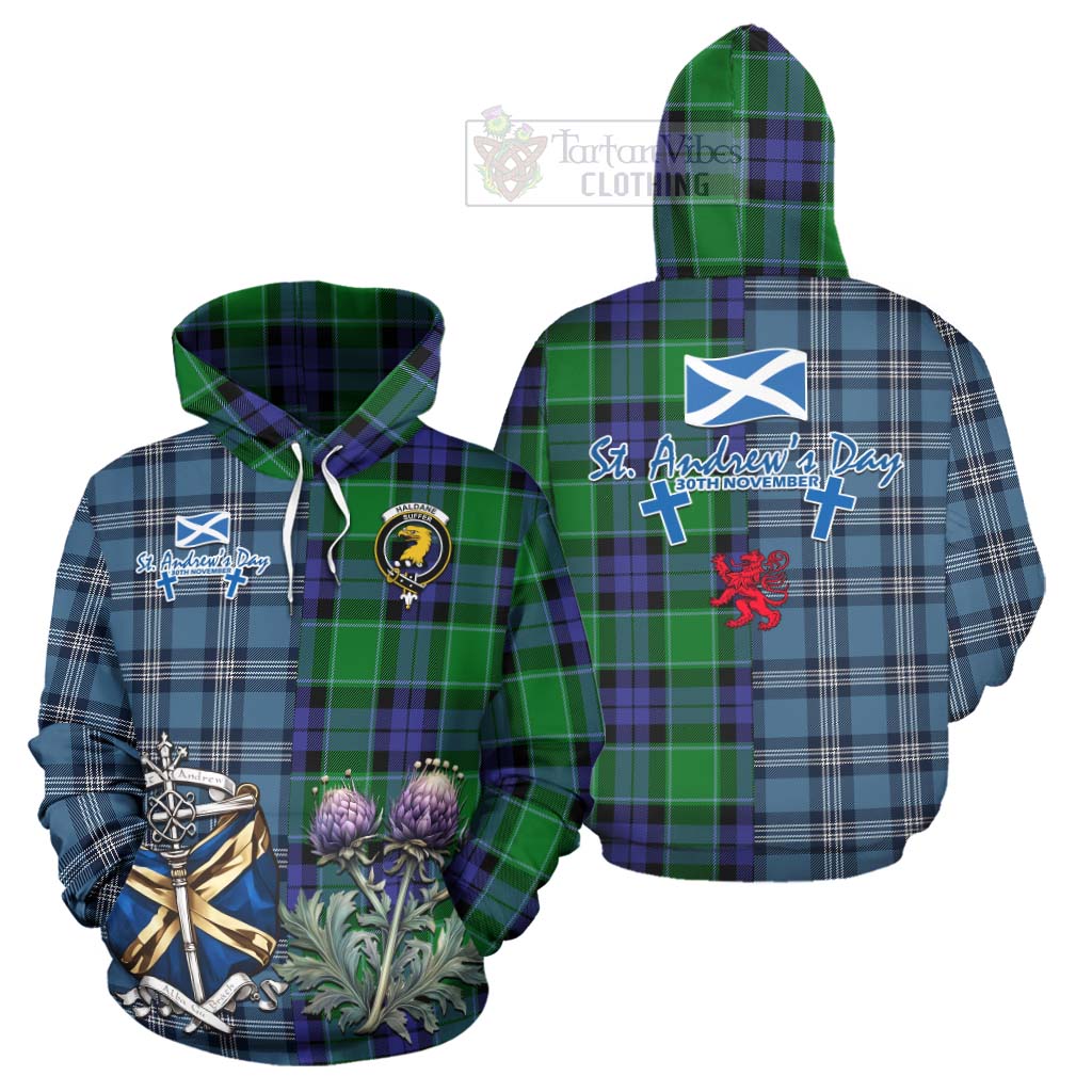 Haldane Tartan Hoodie Happy St. Andrew's Day Half Tartan Style Zip Hoodie - Tartan Vibes Clothing