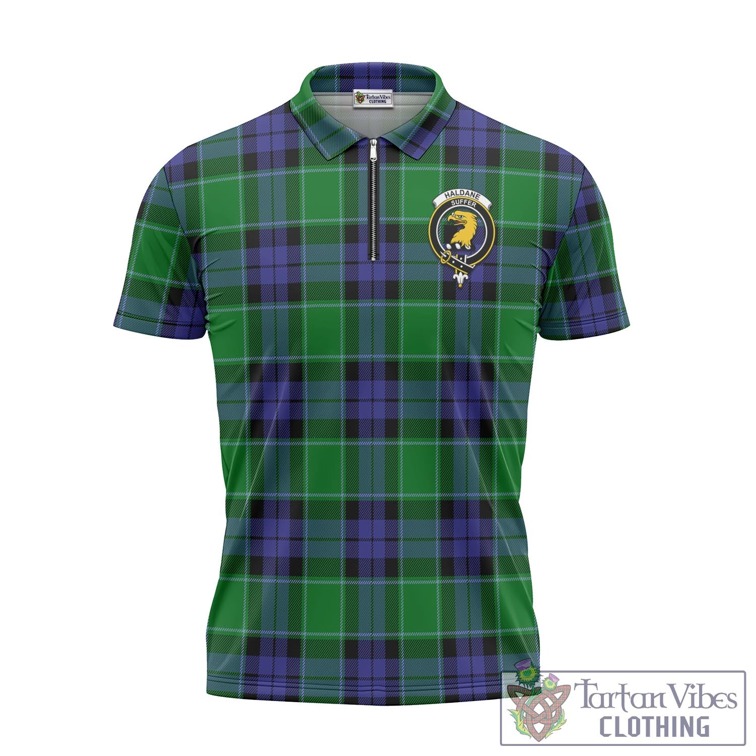 Haldane Tartan Zipper Polo Shirt with Family Crest Unisex - Tartan Vibes Clothing