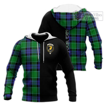 Haldane Tartan Knitted Hoodie with Family Crest and Half Of Me Style Unisex Knitted Pullover Hoodie - Tartan Vibes Clothing