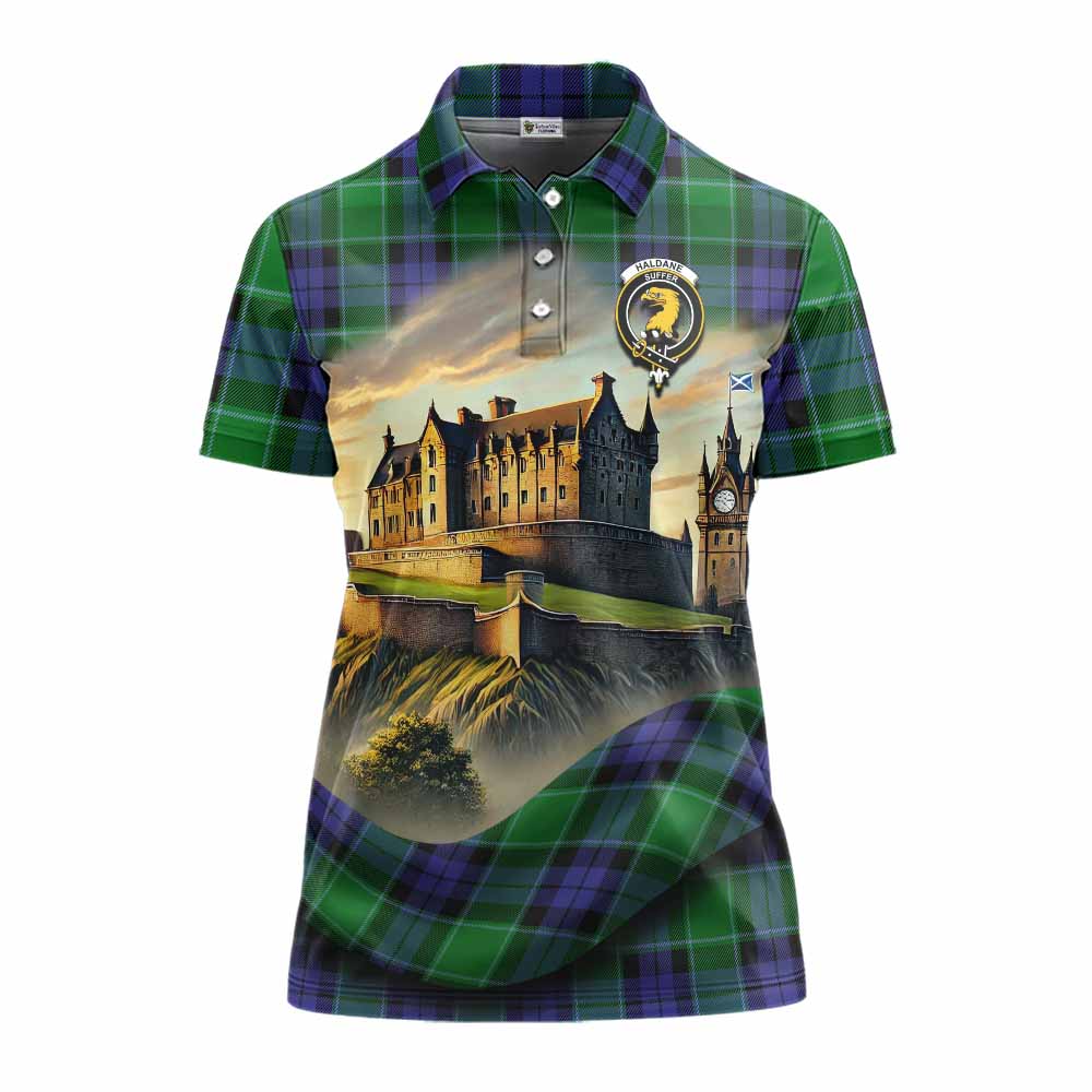 Haldane Tartan Family Crest Women's Polo Shirt with Scottish Ancient Castle Style Women - Tartan Vibes Clothing