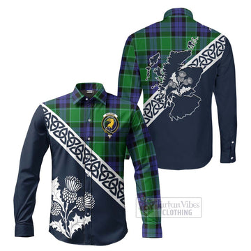 Haldane Tartan Long Sleeve Button Shirt Featuring Thistle and Scotland Map Men's Shirt S - Tartan Vibes Clothing