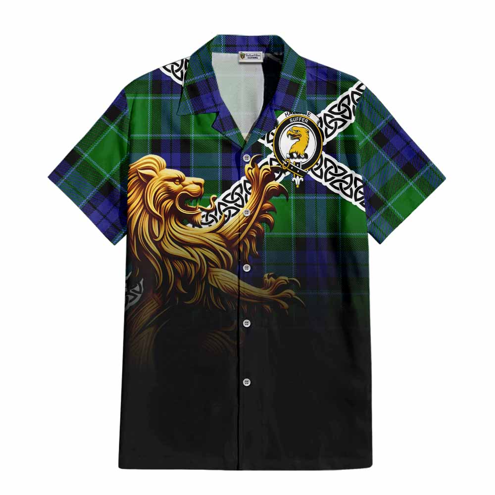 Haldane Crest Tartan Hawaiian Shirt with Golden Lion Emblem Celtic Style Kid - Tartan Vibes Clothing