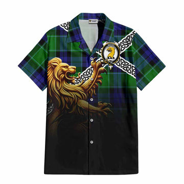 Haldane Crest Tartan Hawaiian Shirt with Golden Lion Emblem Celtic Style Kid - Tartan Vibes Clothing