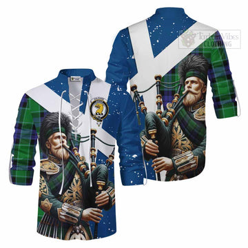 Haldane Tartan Ghillie Kilt Shirt with Family Crest Scottish Bagpiper Vibes Men - Tartan Vibes Clothing
