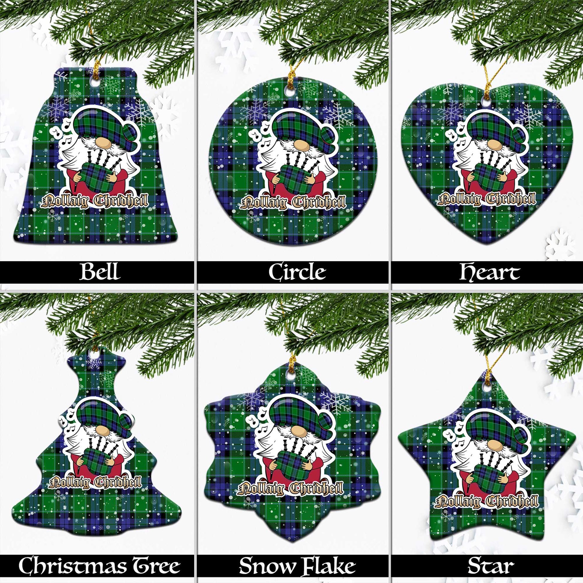 Haldane Tartan Christmas Ceramic Ornaments with Scottish Gnome Playing Bagpipes Ceramic - Tartan Vibes Clothing