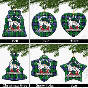 Haldane Tartan Christmas Ceramic Ornaments with Scottish Gnome Playing Bagpipes Ceramic - Tartan Vibes Clothing