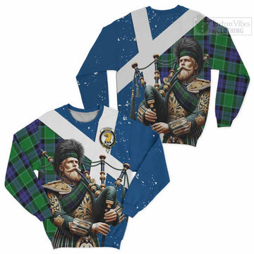 Haldane Tartan Sweatshirt with Family Crest Scottish Bagpiper Vibes Unisex - Tartan Vibes Clothing