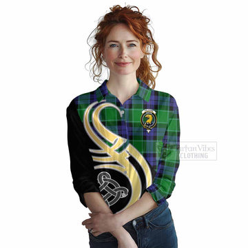 Haldane Tartan Women's Casual Shirt with Family Crest and Celtic Symbol Style Female - Tartan Vibes Clothing
