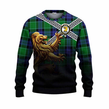 Haldane Crest Tartan Knitted Sweater with Golden Lion Emblem Celtic Style Unisex - Tartan Vibes Clothing