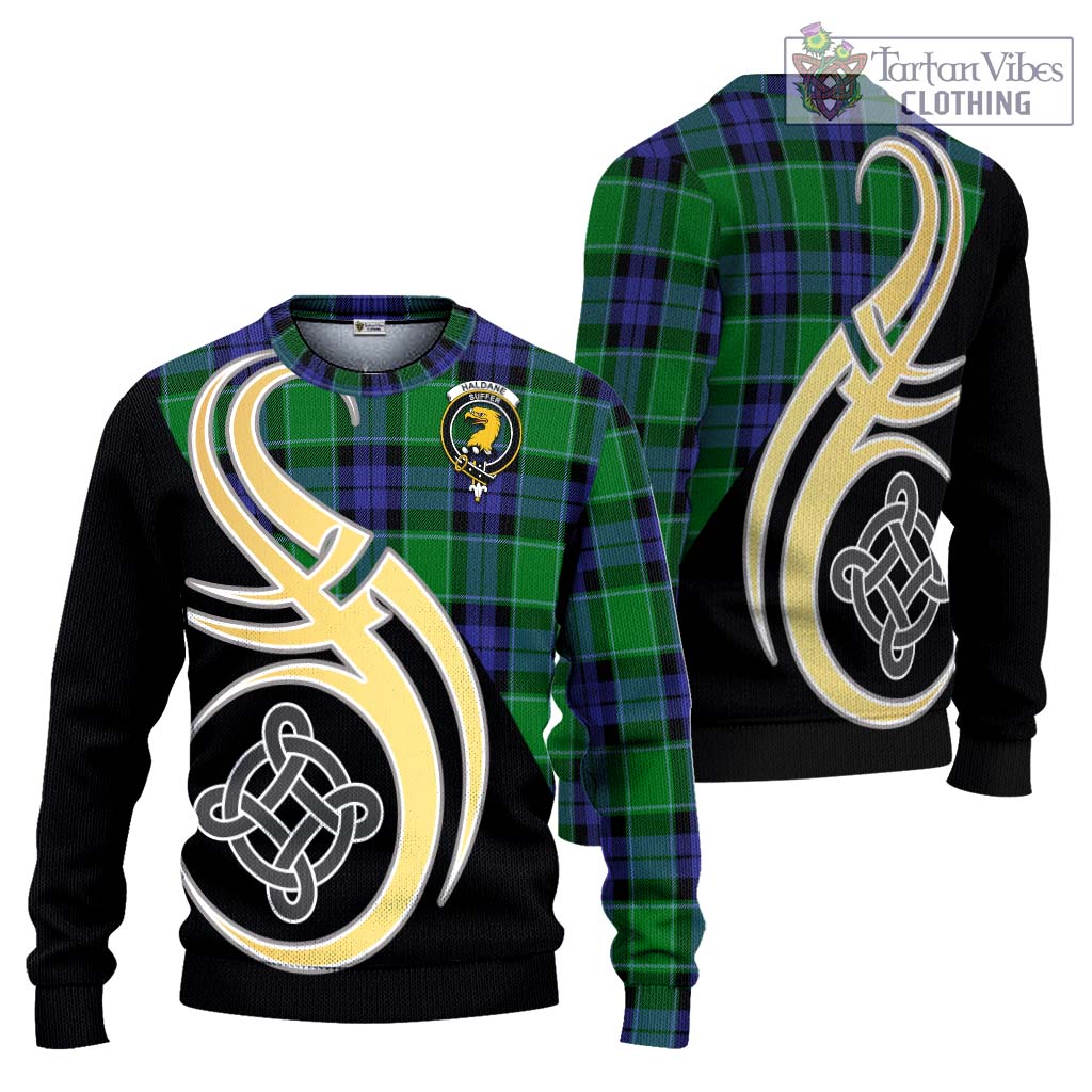 Haldane Tartan Ugly Sweater with Family Crest and Celtic Symbol Style Unisex - Tartan Vibes Clothing