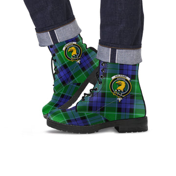 Haldane Tartan Leather Boots with Family Crest Men' Boots - Tartan Vibes Clothing
